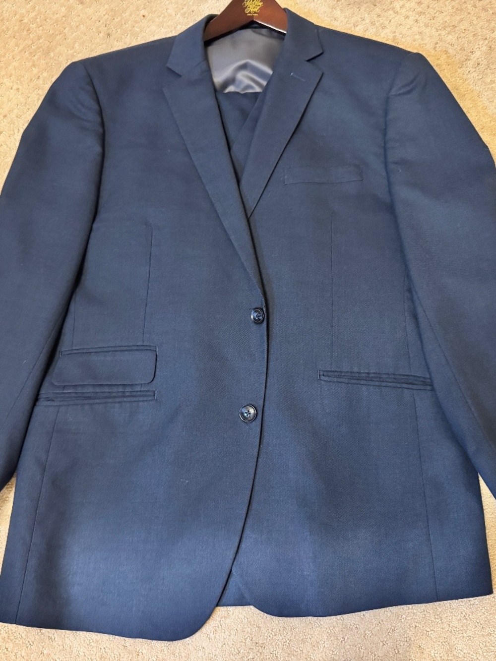 Perry Ellis Portfolio Slim Fit Navy 3-Piece Suit 42S 36x30 Jacket Vest Pants Wed